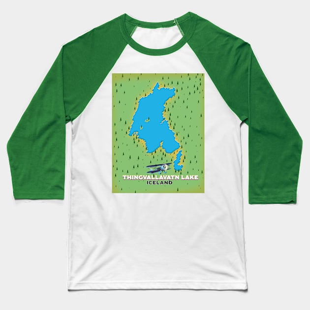 Thingvallavatn lake Iceland travel map Baseball T-Shirt by nickemporium1